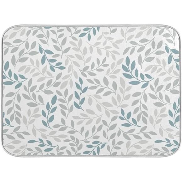 Grey and Blue Leaves branches Dish Drying Mat 16x18 for Kitchen Dishes Pad - Picture 1 of 8